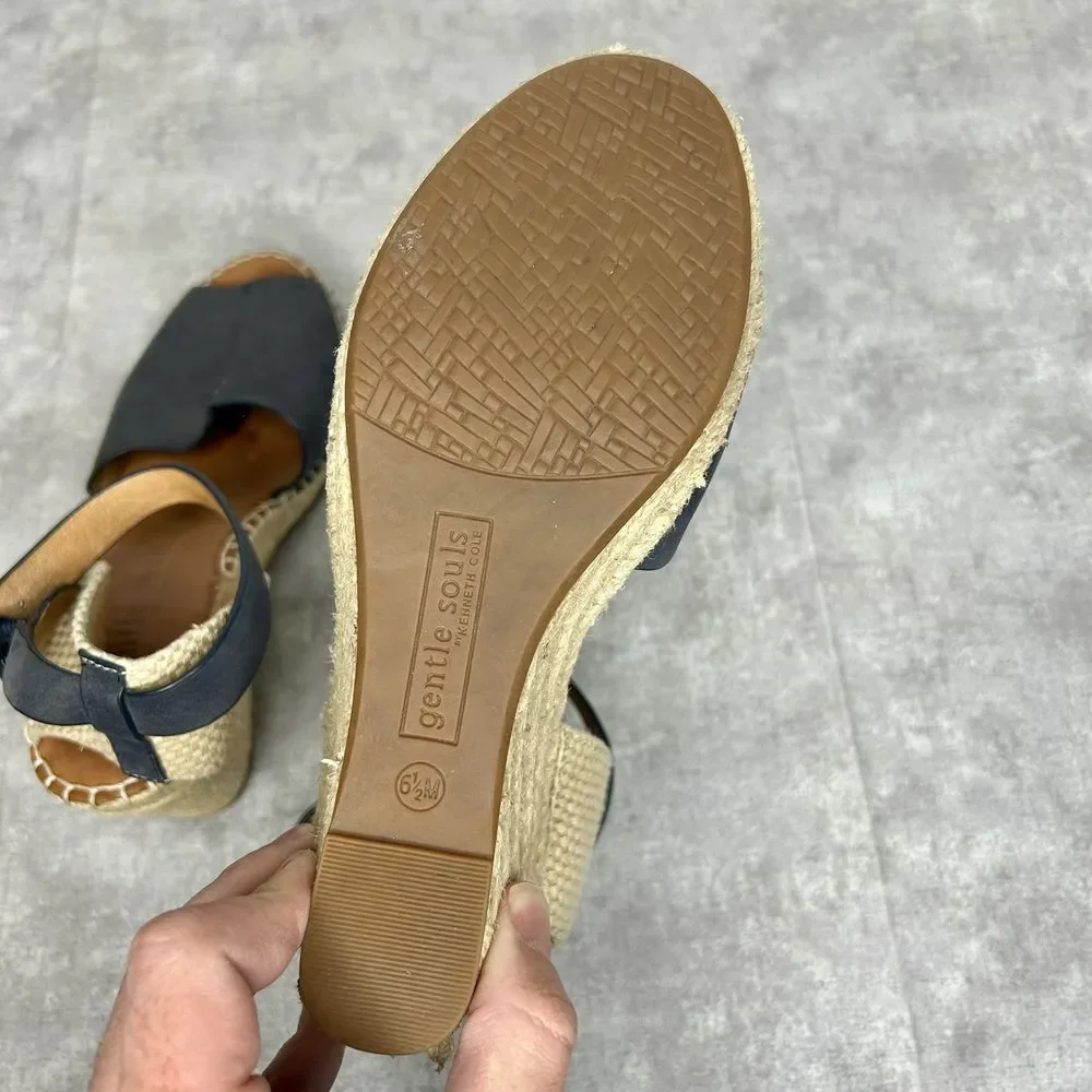 gentle souls Navy Espadrille Wedge Sandals